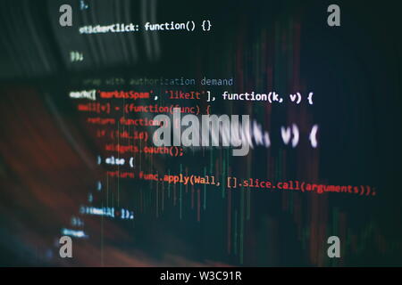 Programming source code HTML for Website development. Server logs analysis. Closeup developing programming and coding technologies. Stock Photo
