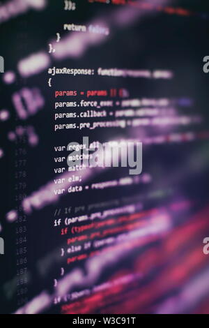Writing programming functions on laptop. Big data and Internet of things trend. Stock Photo
