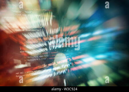 Writing programming functions on laptop. Big data and Internet of things trend. Stock Photo
