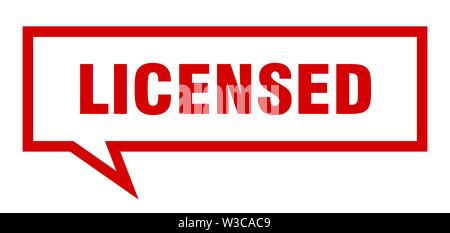 licensed sign. licensed square speech bubble. licensed Stock Vector
