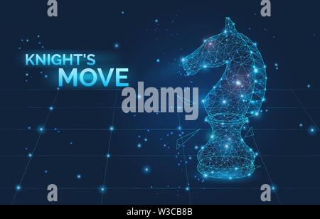 Knight's move sign and low poly Chess horse vector illustration. Symbol of business strategy, promotion, competition and leadership. Polygonal Stock Vector