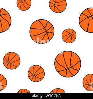 Seamless pattern of basketball balls in Doodle style. Vector illustration. Stock Vector