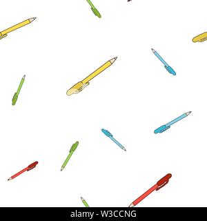 Seamless pattern of school pens in Doodle style. Vector illustration. Stock Vector