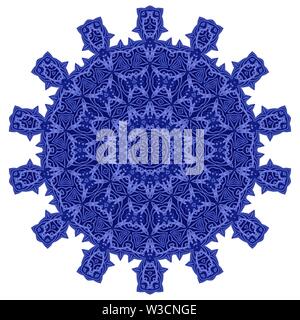 Blue Ornamental Line Pattern Round Texture. Oriental Geometric Ornament Stock Vector
