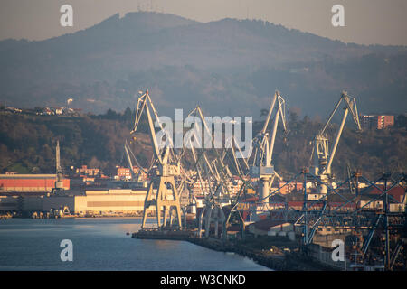 The industrial sea port from the city of Bilbao, Spain Stock Photo