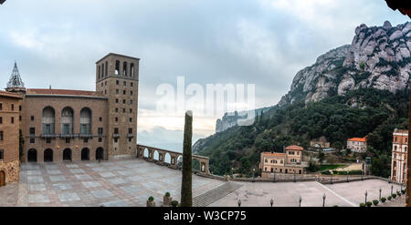 A panoramic view of Santa Maria de Montserrat Abbey near Barcelona, Spain Stock Photo