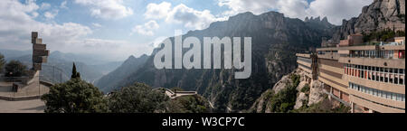 A panoramic view of Santa Maria de Montserrat Abbey near Barcelona, Spain Stock Photo