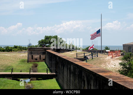 The walls of Fort Gains built to defend Mobile bay and was used in the Civil War Stock Photo