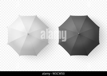 Vector 3d Realistic Render White and Black Blank Umbrella Icon Set Closeup Isolated on Transparent Background. Design Template of Opened Parasols for Stock Vector