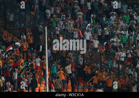 Cairo, Algeria, Egypt. 14th July, 2019. FRANCE OUT July 14, 2019: Crowd trouble during the 2019 African Cup of Nations match between Algeria and Nigeria at the Cairo International Stadium in Cairo, Egypt. Ulrik Pedersen/CSM/Alamy Live News Stock Photo