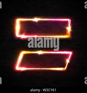 Neon frame on black brick wall. Marquee sign. Stock Vector