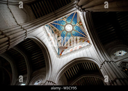 Looking up at the star painted dome ceiling from the Catedral de la Almudena Stock Photo
