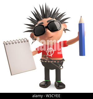 Funny cartoon 3d punk rocker character with spikey hair standing next ...