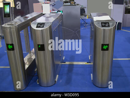 Automatic electronic  entrance control ticket gate system Stock Photo