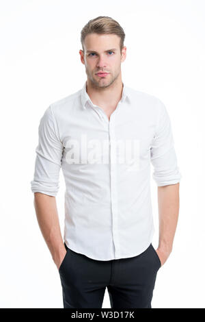 Guy handsome office worker. Working formal dress code. Menswear formal style. Clerical and middle chain management. White collar worker. Man well groomed formal elegant shirt white background Stock Photo - Alamy Guy handsome office worker. Working formal dress code. Menswear formal style. Clerical and middle chain management. White collar worker. Man well groomed formal elegant shirt white background Stock Photo - Alamy