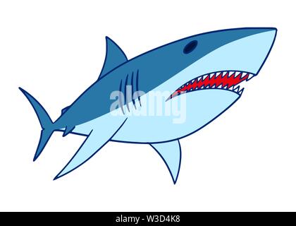 Shark vector illustration. Isolated shark swimming clip art on white background. Stock Vector
