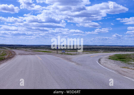 Located near Granger, Wyoming, in the early days of the Highway System the road to the right was US 30 following the Oregon Trail and the road to the Stock Photo