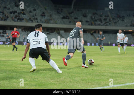 CLUJ NAPOCA, ROMANIA - JULY 12, 2019: FC Universitatea Cluj playing a friendly football match against PAOK Saloniki Soccer club from Greece in the Are Stock Photo