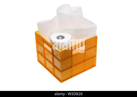 Paper Towel in Storage Box on White Background Stock Photo