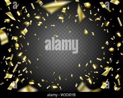 Falling Golden Confetti on transparent background Stock Vector