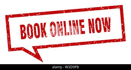 book online now sign. book online now square speech bubble. book online now Stock Vector