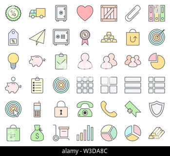 Web design, SEO and development thin line vector icon set, filling with pastel colors, isolated on white background. Stock Vector