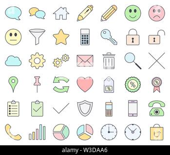 E-commerce colorful icon set isolated on white background. Pastel colors. Stock Vector