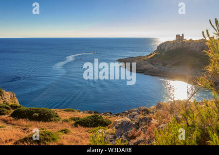 Salento coast: view of Uluzzo Bay with watchtower . - ITALY (Apulia) - Stock Photo