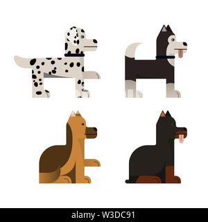 Pedigree dogs sits and stand. Vector illustration. Flat icons set. Stock Vector