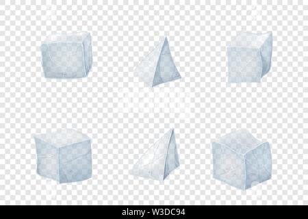 Set of transparency ice cubes. Vector illustration. 3D design. Stock Vector