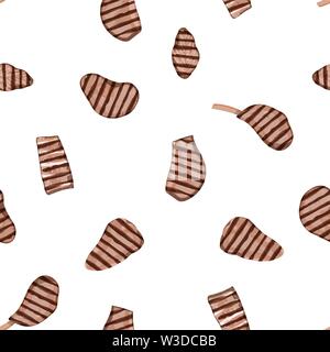 Grilled meat design. Seamless pattern. White background. Vector illustration. Stock Vector