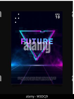 Synthwave Vaporwave Retrowave Glitch Triangle with blue and pink glows ...
