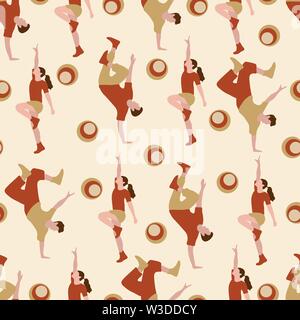 Vector seamless pattern with dancing people. Dance party, competition. Street modern dance. Design for textile, banner, poster or print. Stock Vector