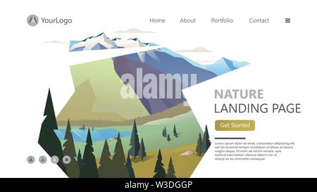 Modern landscape background trees and mountain peaks Stock Vector