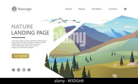 Modern landscape background trees and mountain peaks Stock Vector