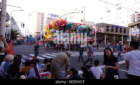 Aomori cityscape during Nebuta Matsuri. Nebuta Matsuri is a Japanese summer festival that takes place in Aomori Prefecture, Japan Stock Photo