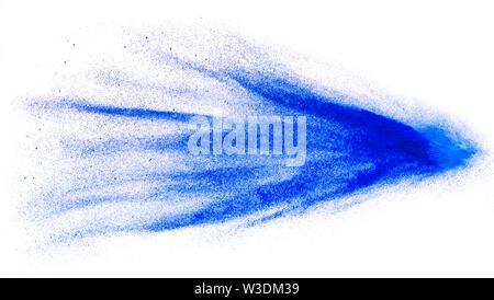 Blue holi powder explosion on white background Stock Photo