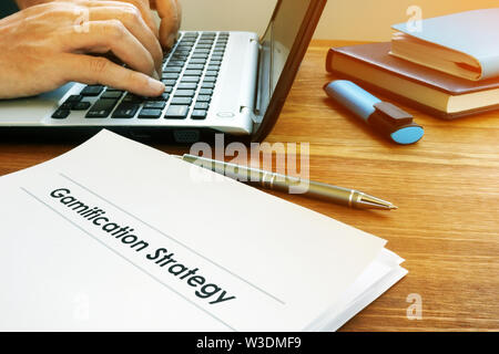 Gamification Strategy marketing plan on a desk. Stock Photo