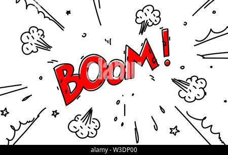 Boom! The explosion is drawn in the style of comics. Sound for the comics. Inscription Boom on a white background. Stock Vector