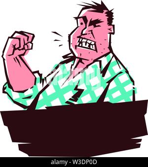 An evil man is threatening with his fist. Vector image in comic style. Flat illustration isolated on white background, ready for print and websites. C Stock Vector