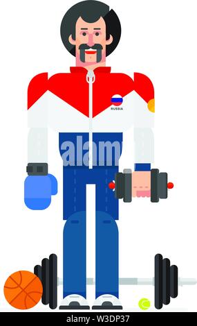 Athlete in a cartoon flat style. Illustration of the character sportsman. Image is isolated on white background. Character design. Company character. Stock Vector
