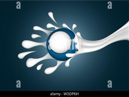 A splash of white paint on a blue ball. Banner Stock Vector