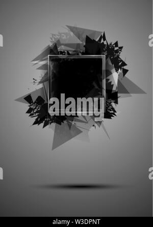 Abstract black explosion of triangles with a frame Stock Vector