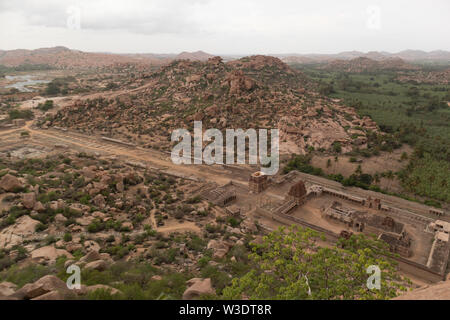 Aerial View of Achaturaya temple from the top of Matanga Hill, Hampi Stock Photo