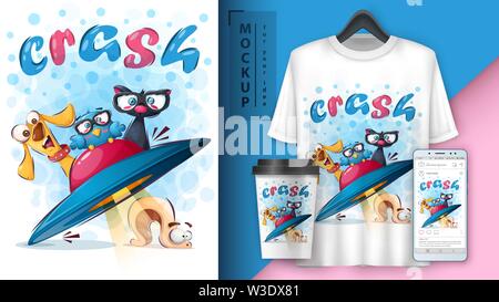 Cute travel animals poster and merchandising Stock Vector