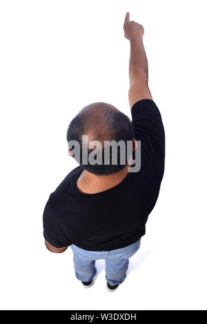 top view of man pointing on white Stock Photo
