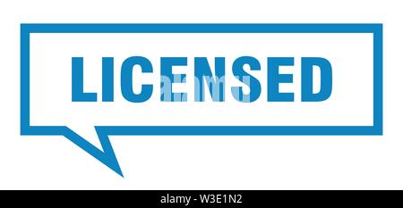 licensed sign. licensed square speech bubble. licensed Stock Vector