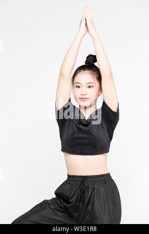 teenagers asian girl in sportswear and yoga style on white background ...