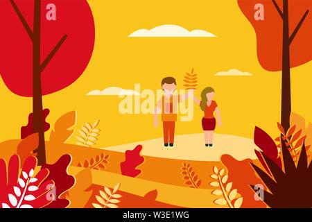 Autumn landscape Vector illustration in flat style Stock Vector