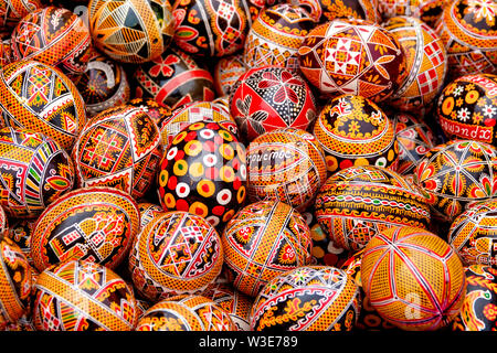 Pysanky are  traditional Slavic easter eggs, decorated with traditional folk designs using a wax-resist method Stock Photo